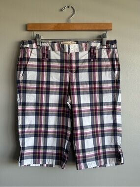 London Jeans by Victoria’s Secret Plaid Chino Stretch Bermuda Shorts Womens Sz 6